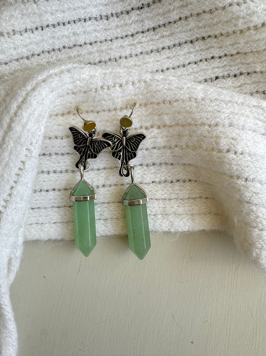 Green Aventurine Luna Moth Earrings