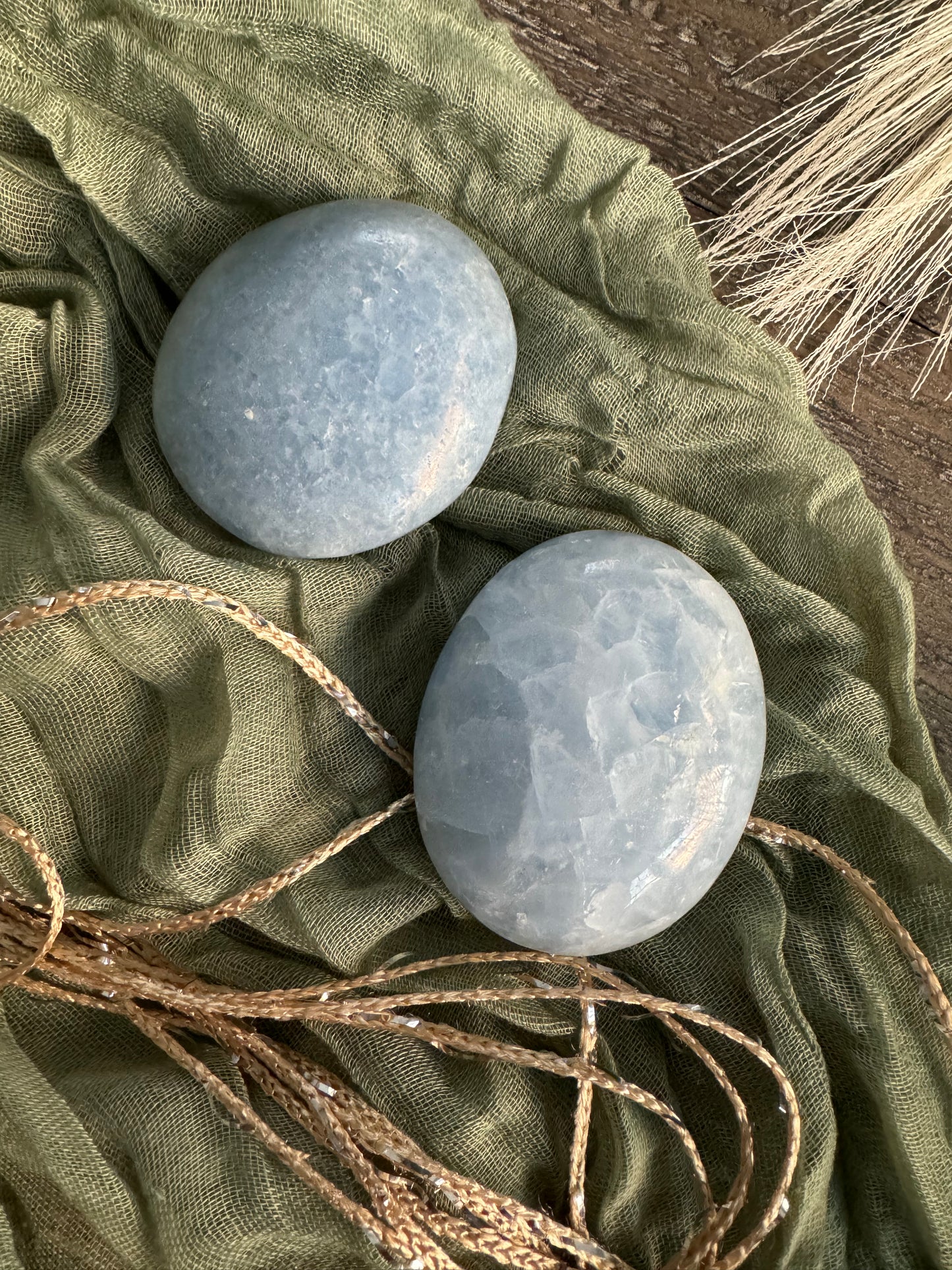 Polished Blue Celestite Palm Stones