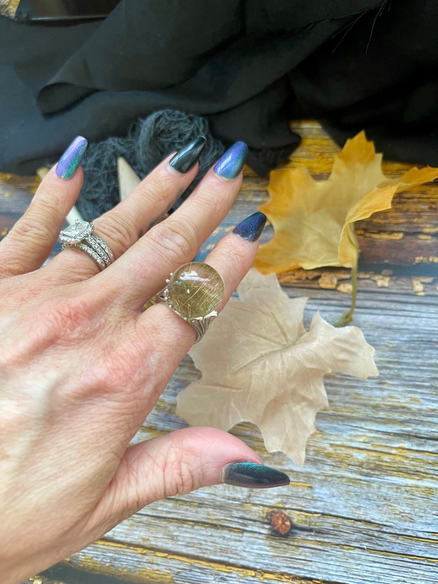 Angel Hair Quartz Crystal Ball Ring