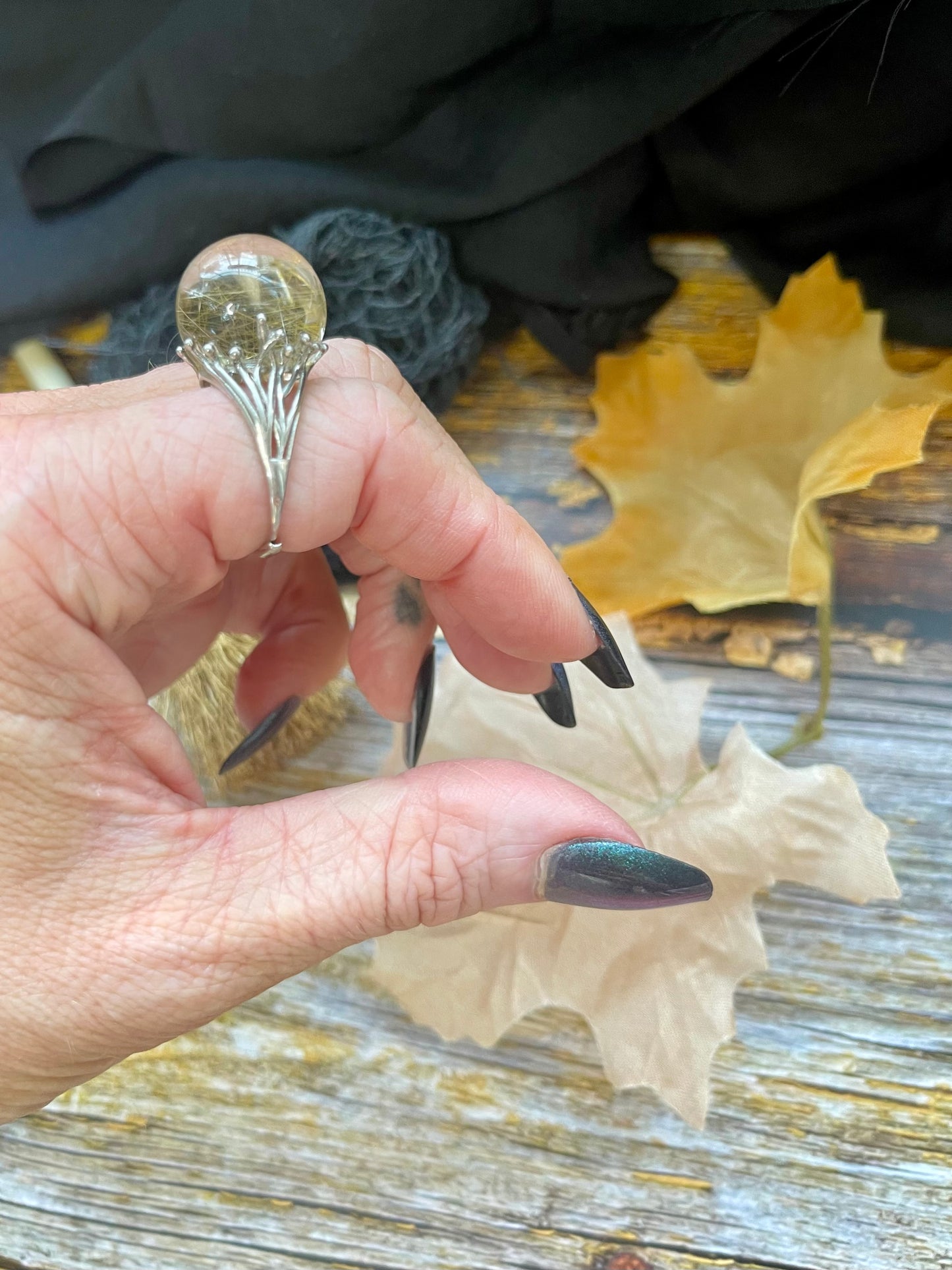 Angel Hair Quartz Crystal Ball Ring