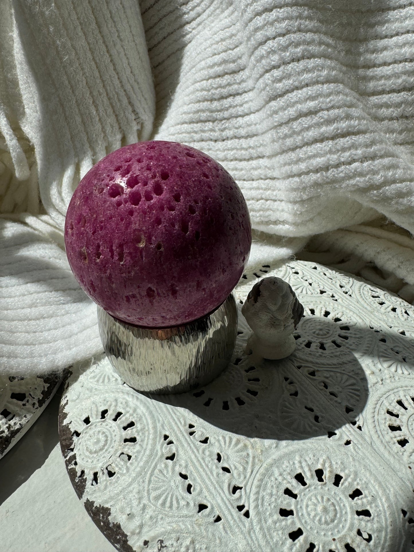 Honey Comb Ruby Sphere with Stand