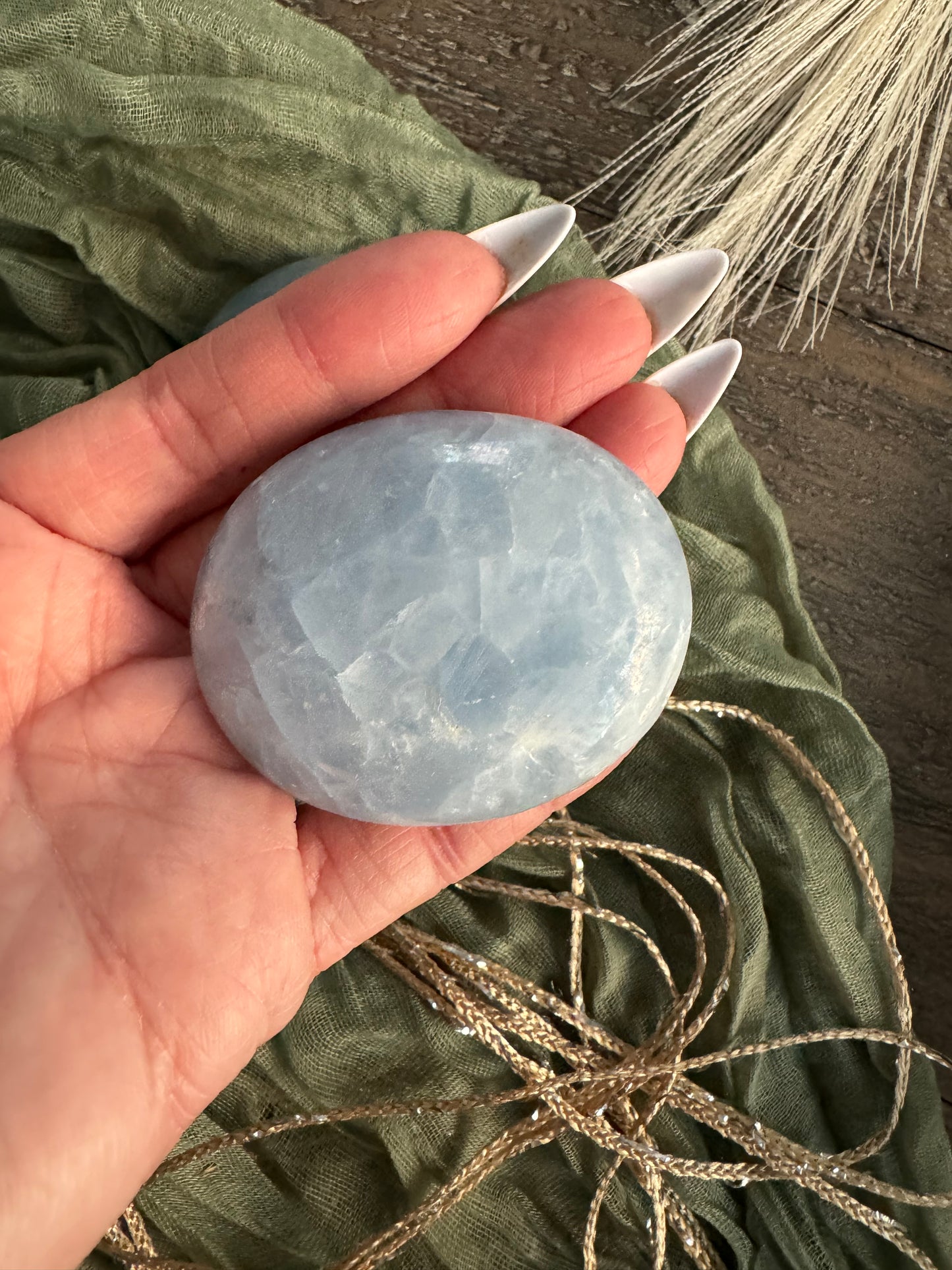 Polished Blue Celestite Palm Stones