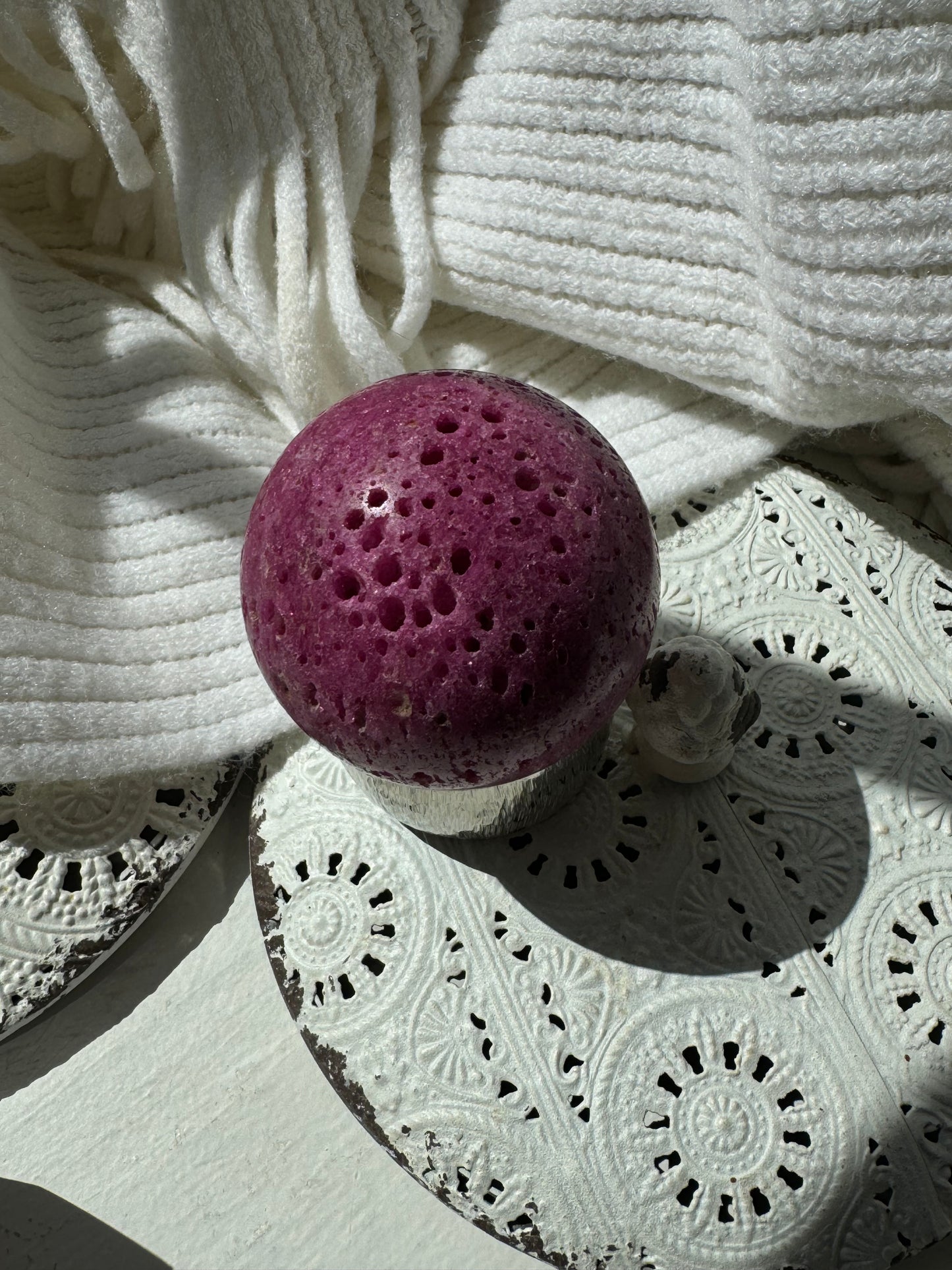 Honey Comb Ruby Sphere with Stand