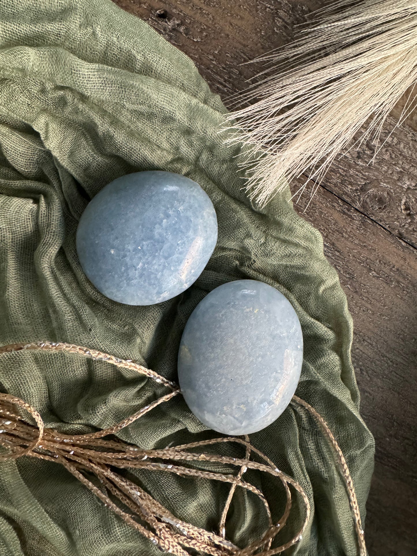Polished Blue Celestite Palm Stones