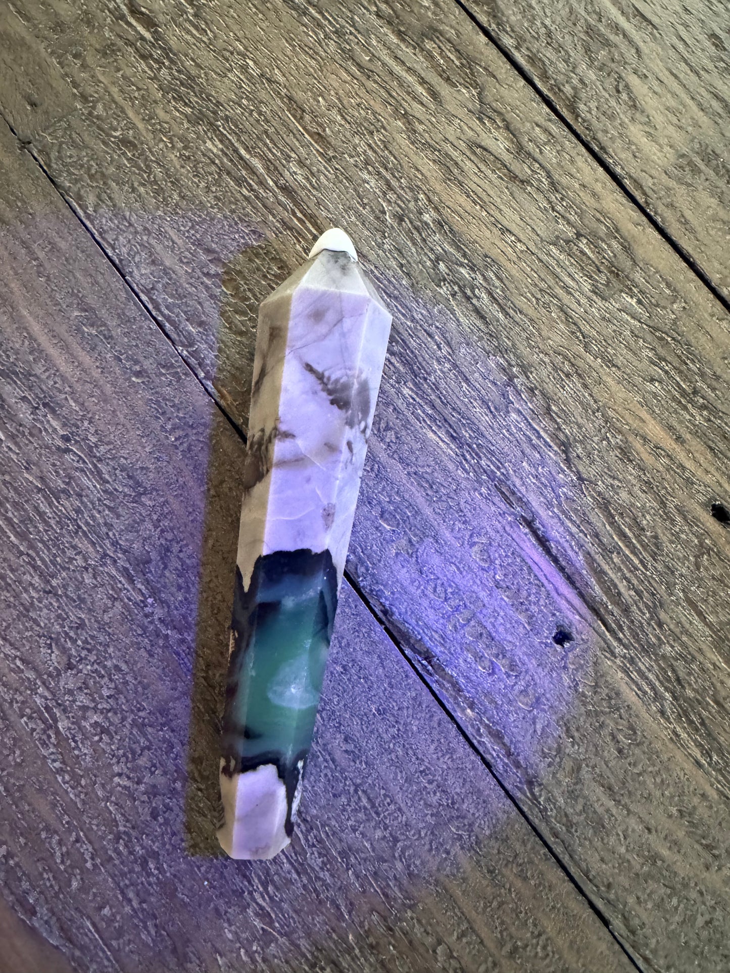 Rare Volcanic Agate Wand with Stand UV Reactive