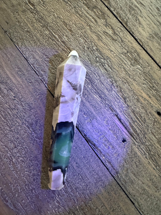 Rare Volcanic Agate Wand with Stand UV Reactive