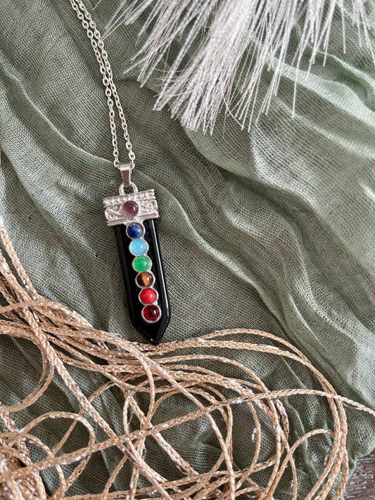 Black Obsidian Chakra Necklace