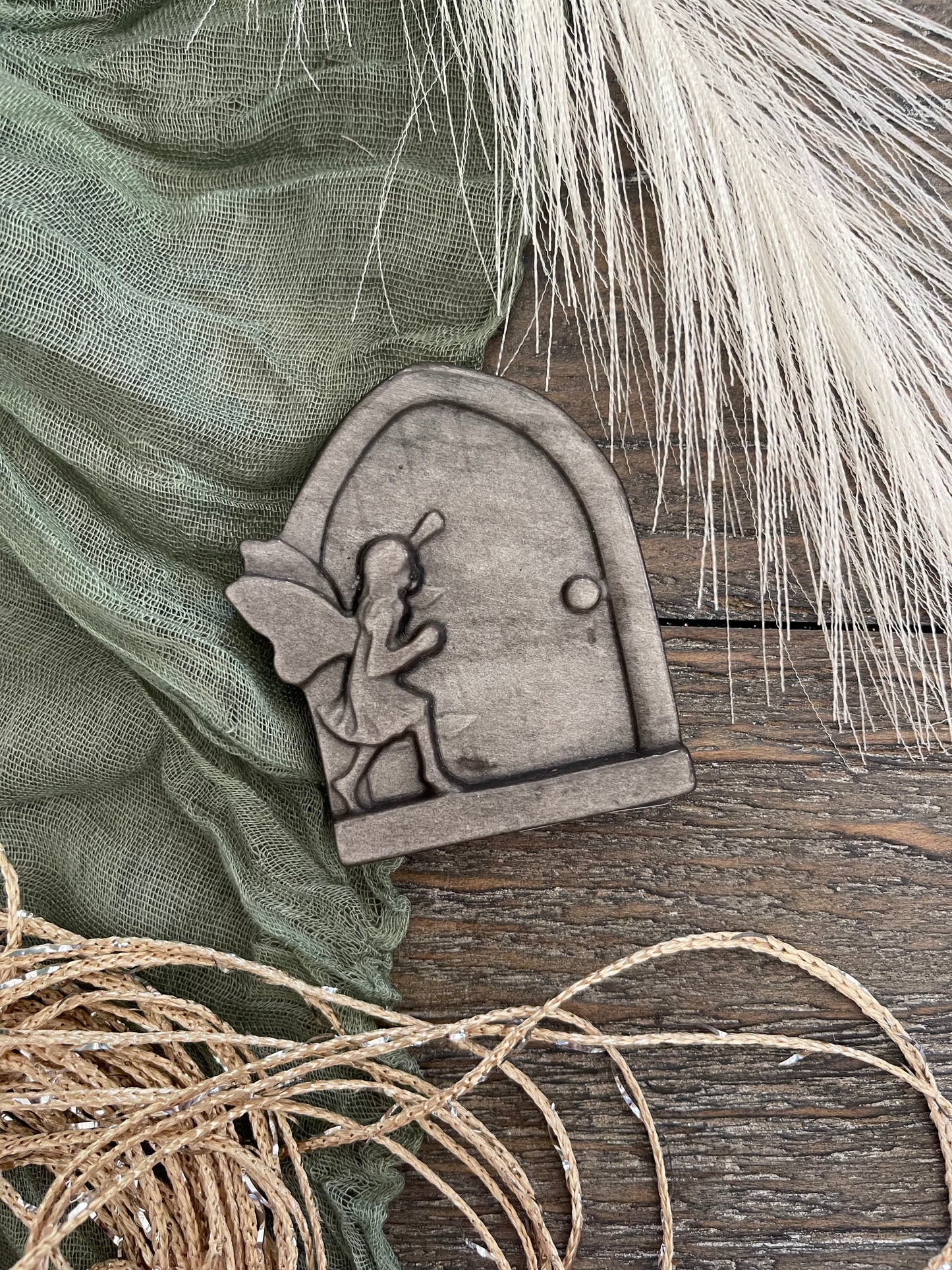 Silver Sheen Obsidian Fairy Door Carving