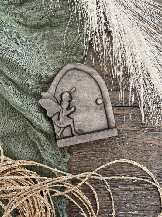 Silver Sheen Obsidian Fairy Door Carving
