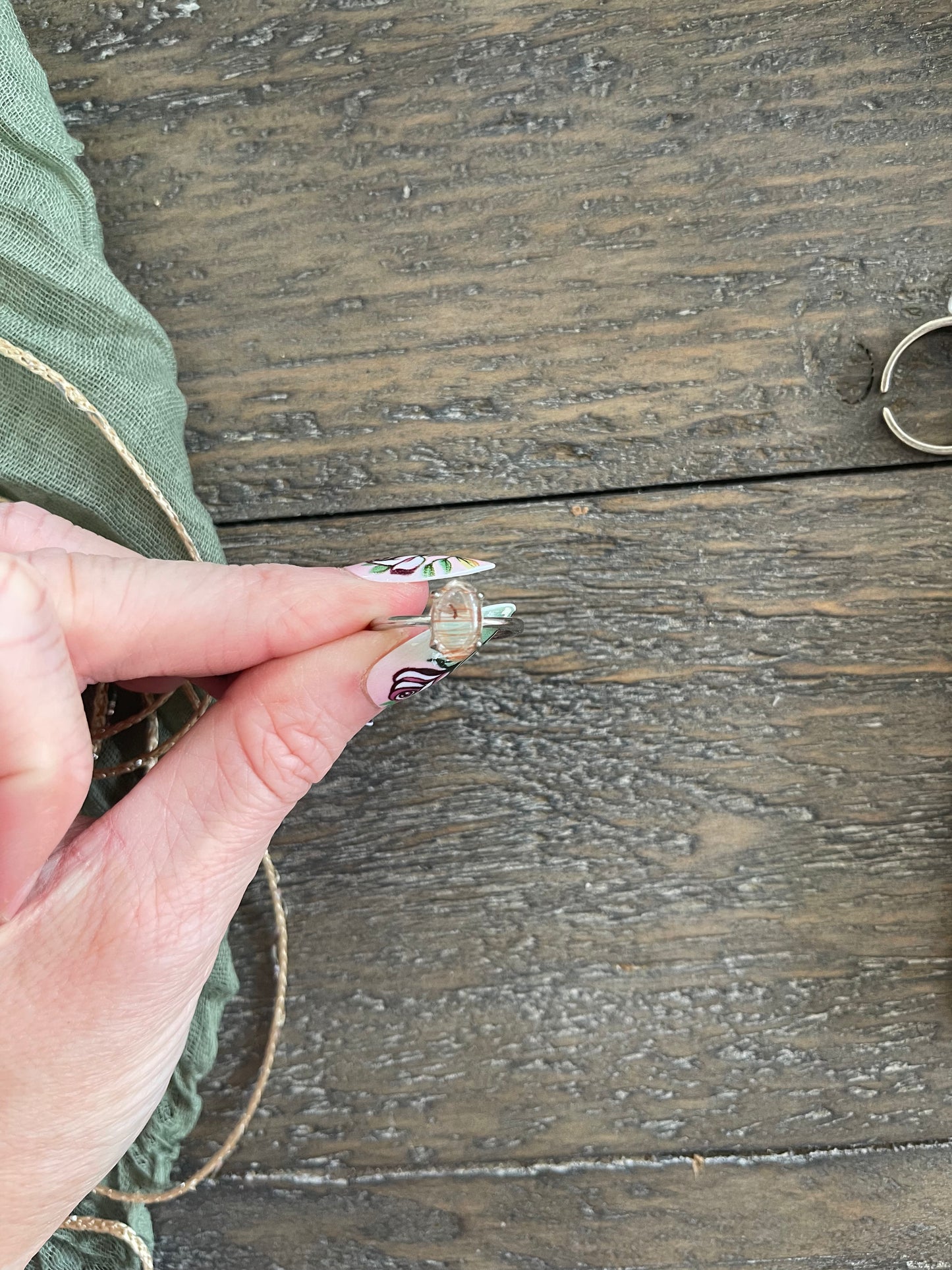 Red Angel Hair Quartz with Garden Adjustable Ring