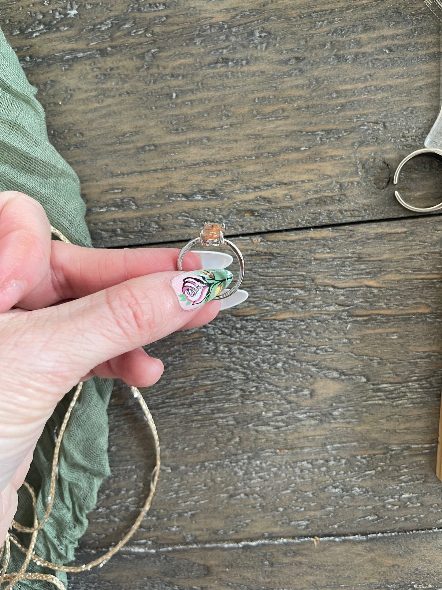 Red Angel Hair Quartz with Garden Adjustable Ring
