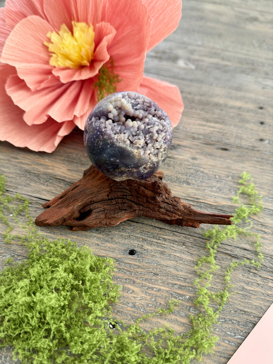 Grape Agate Sphere w Wood Stand