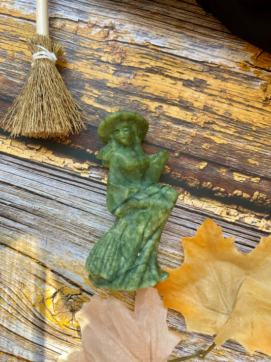 Green Jade Witch Carving