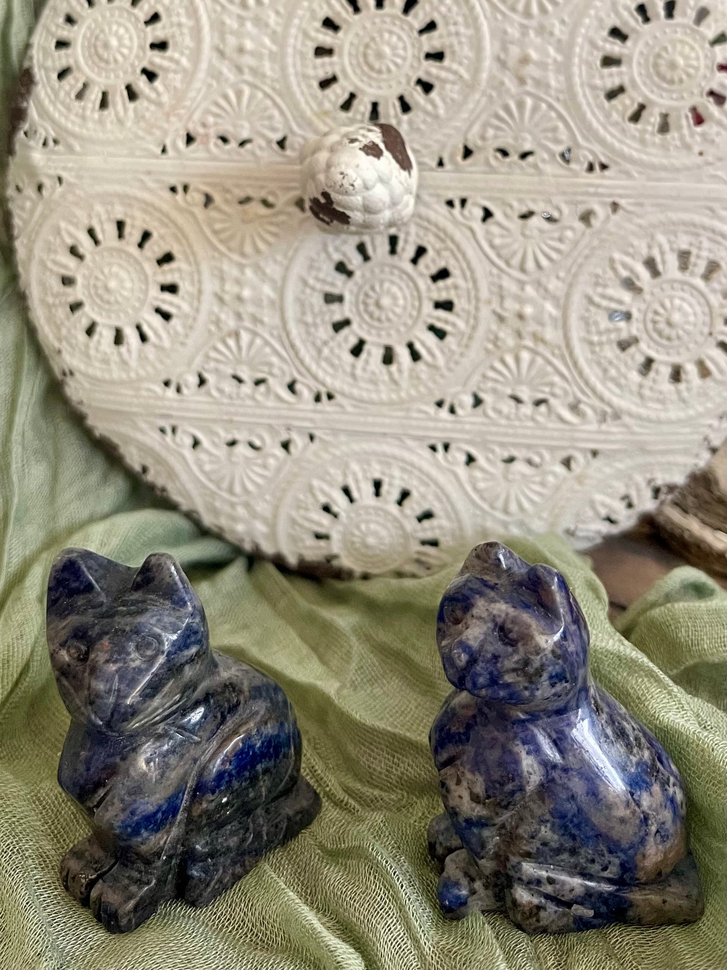 Sodalite Cat Carvings