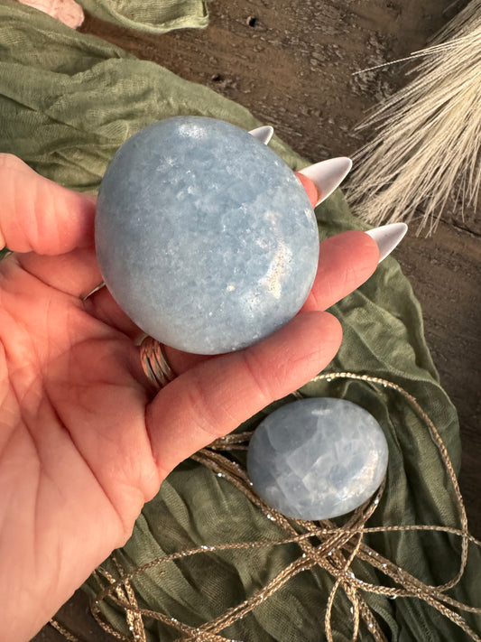 Polished Blue Celestite Palm Stones