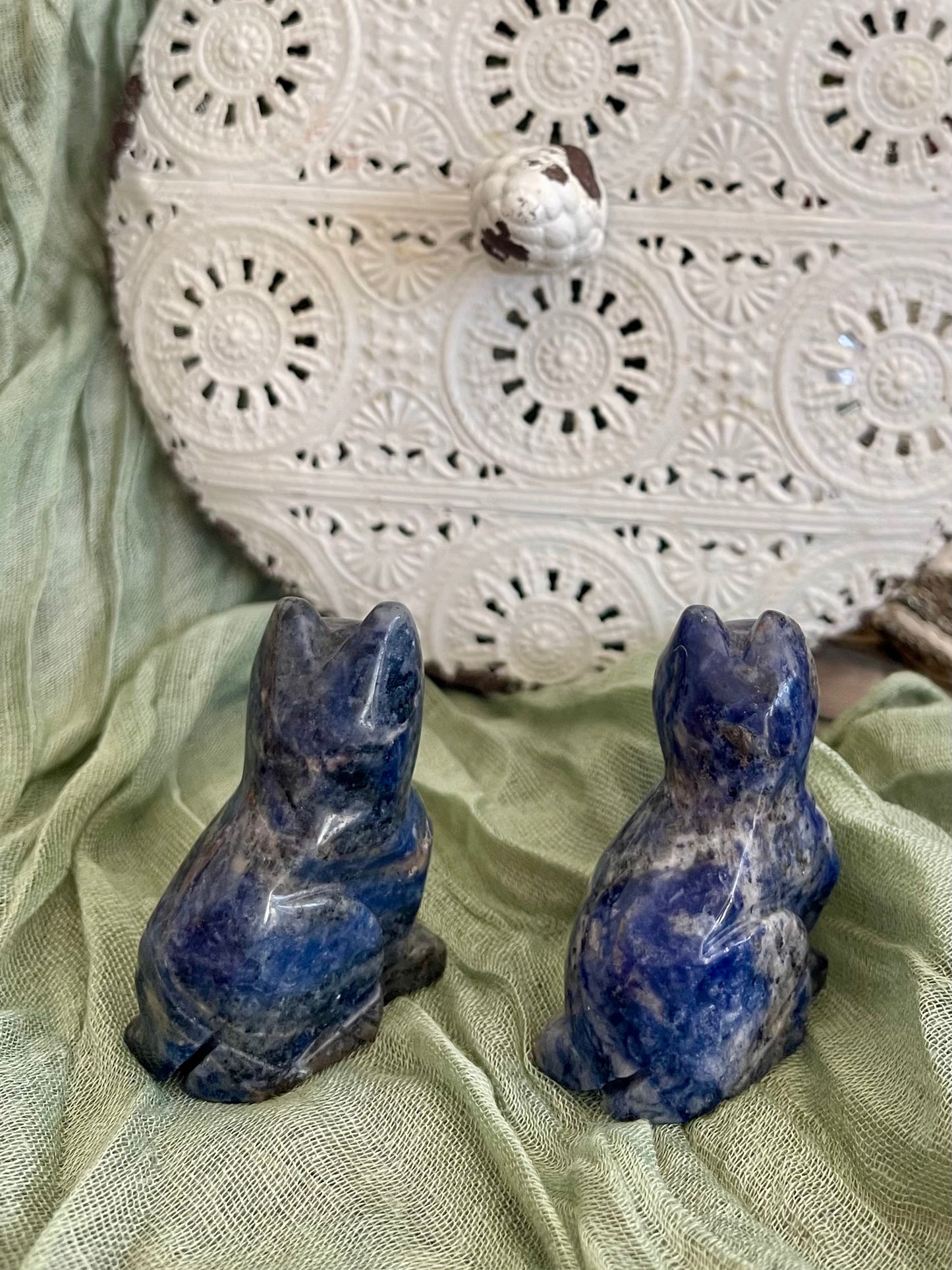 Sodalite Cat Carvings