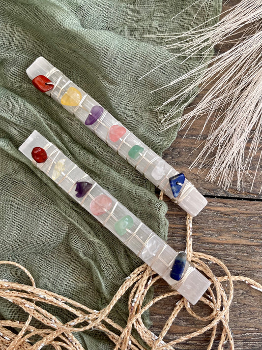 Selenite Wand with Chakra Crystal Chips