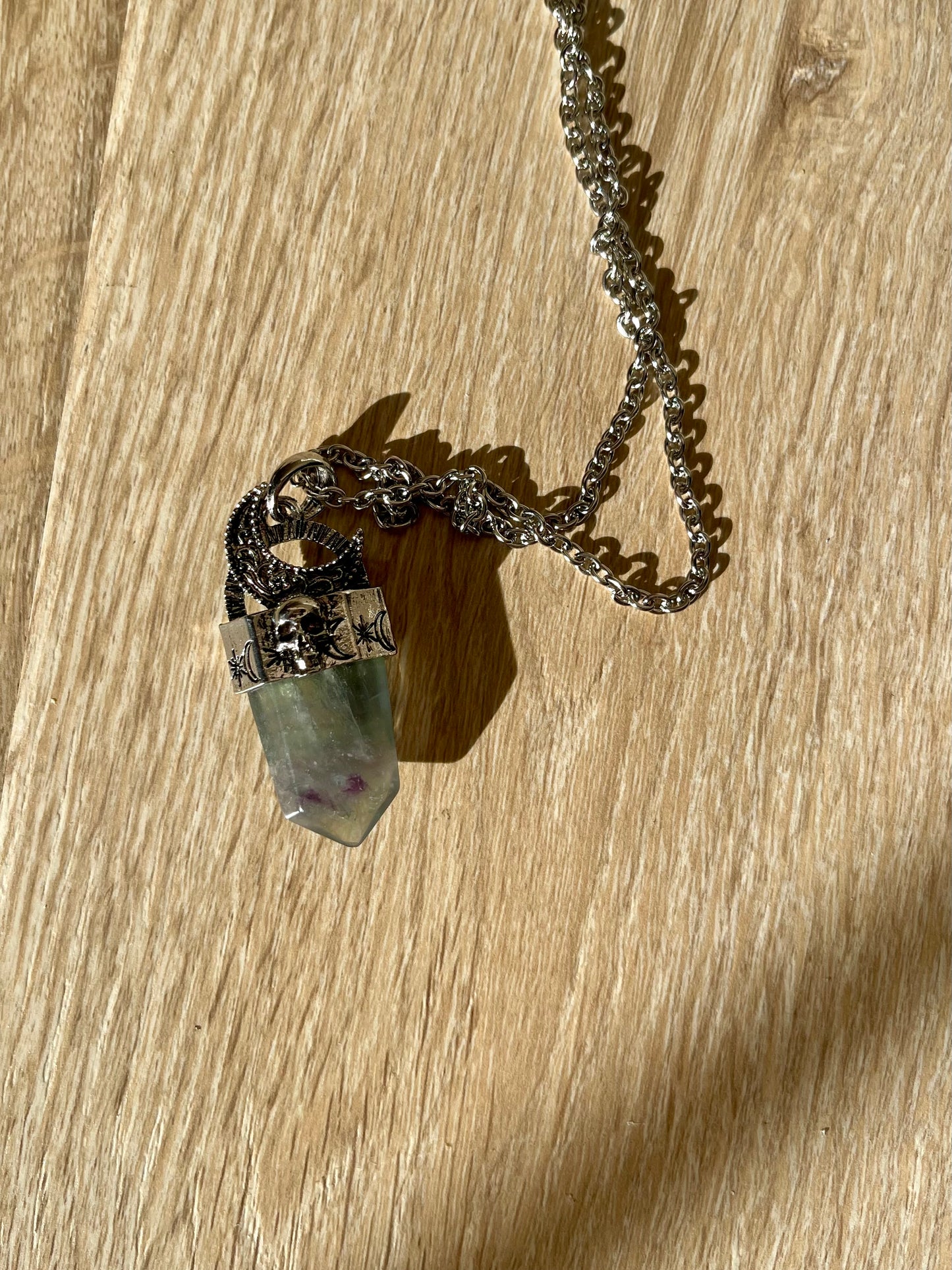 Fluorite Moon and Skull Necklace