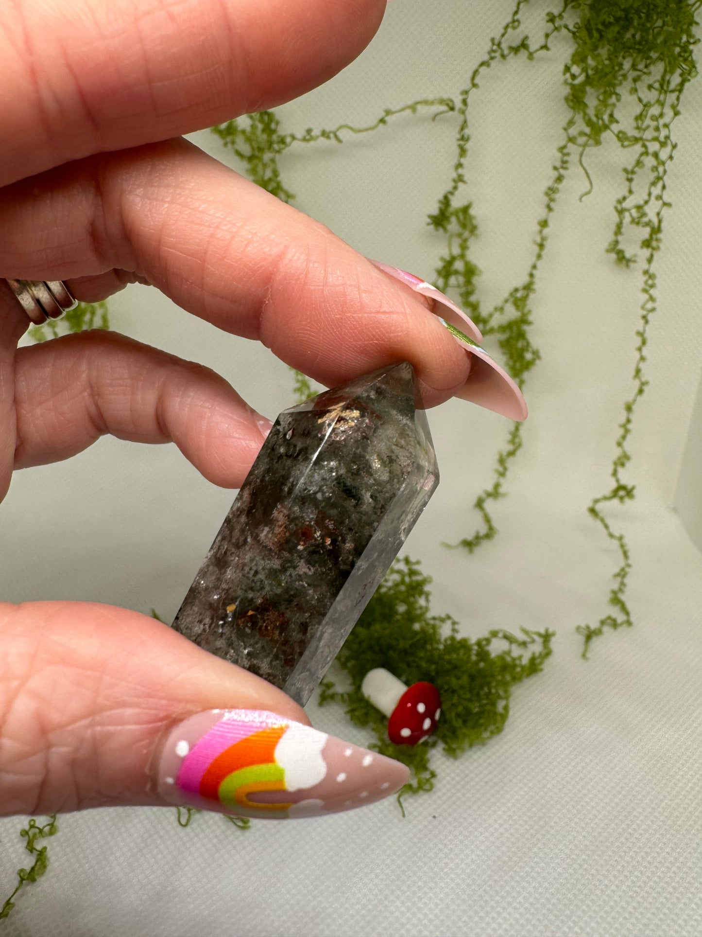 Gorgeous Smoky Garden Quartz Point with Rainbow Inclusion