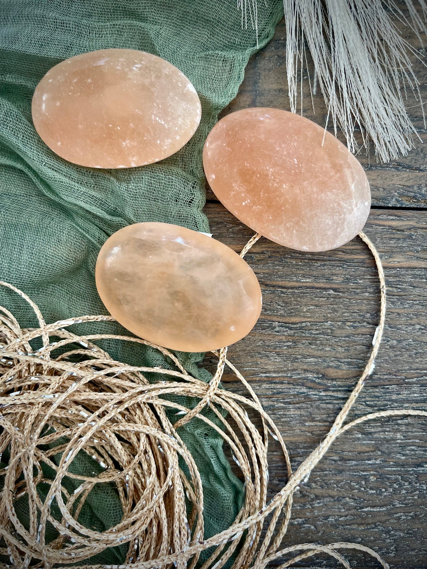 Peach Satin Spar (Selenite) Palm Stones