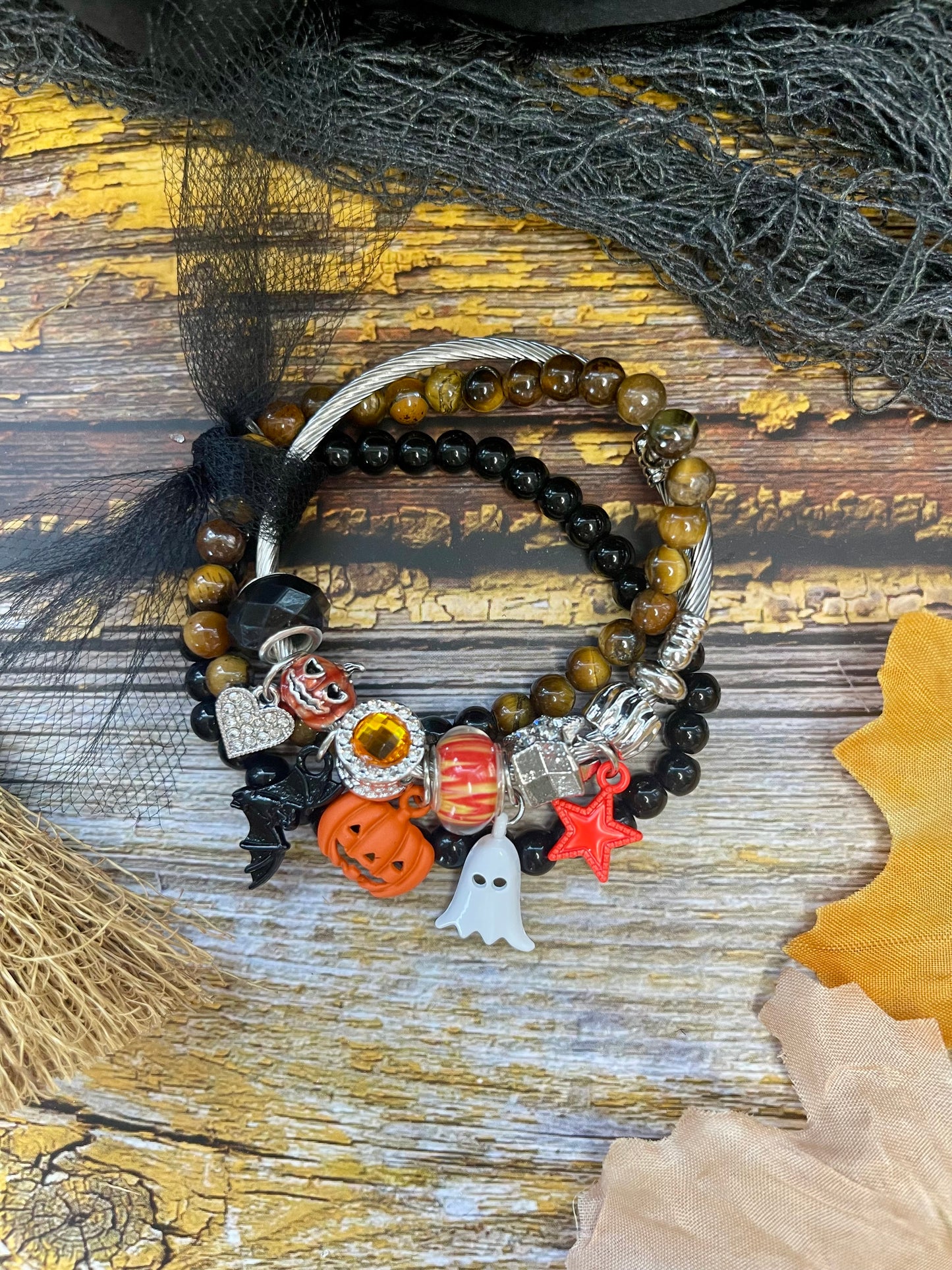 Halloween Crystal Charm Barcelet Stack