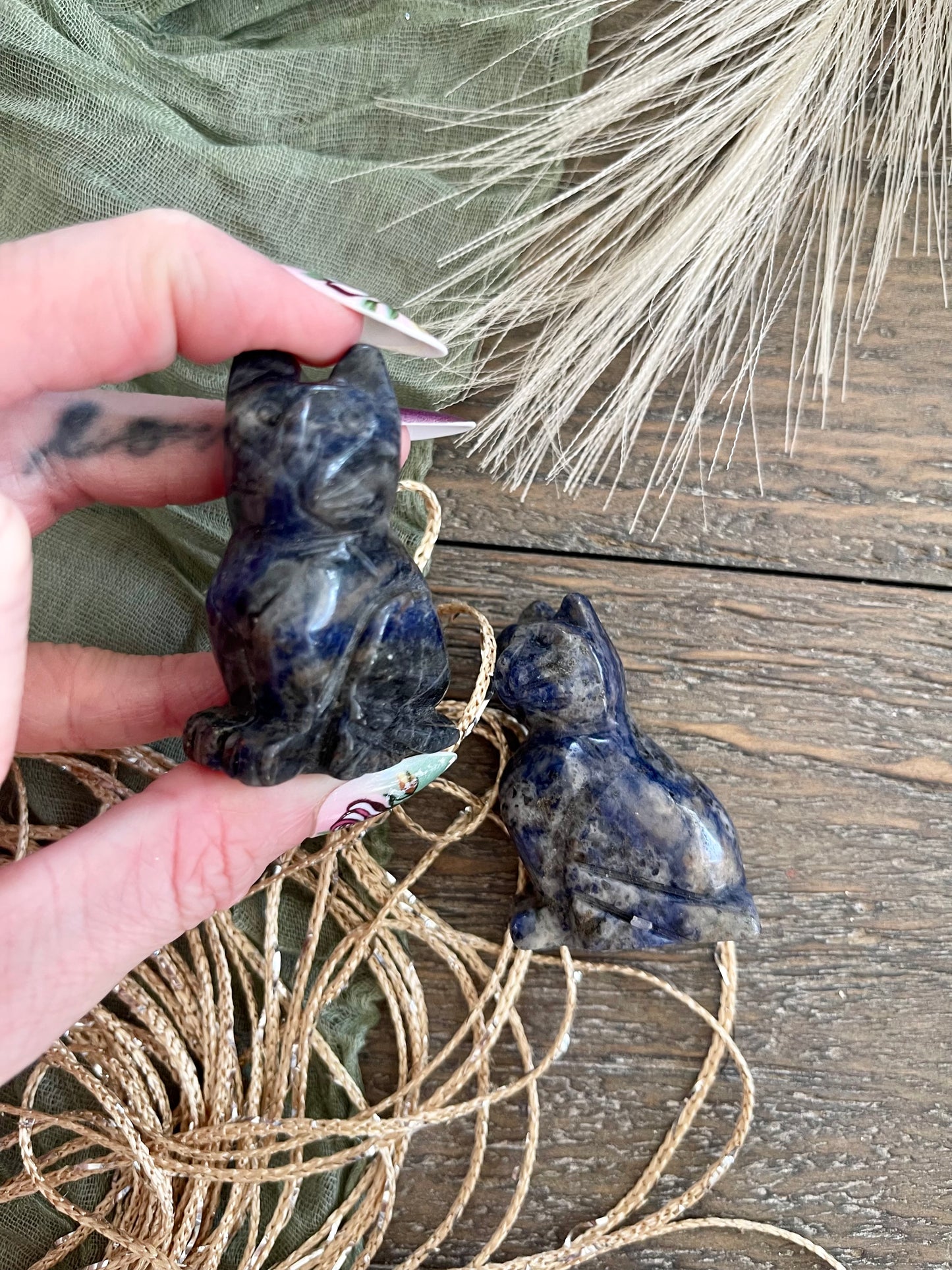 Sodalite Cat Carvings