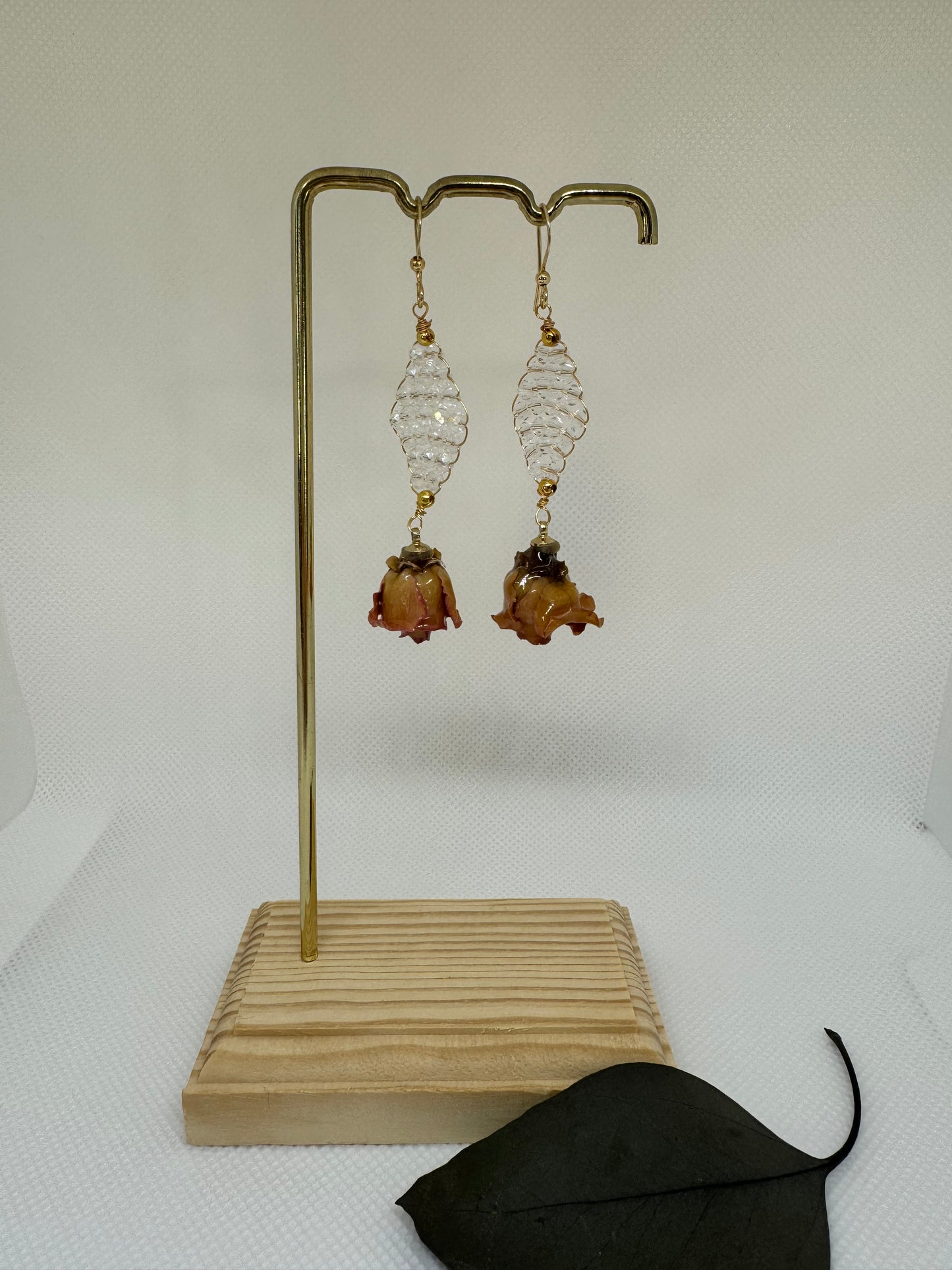 Clear Quartz Earrings with Dried Flower