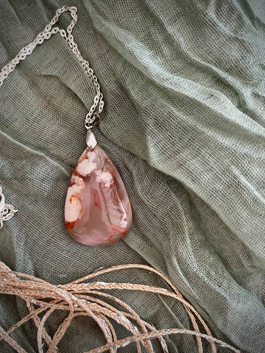 Flower Agate Teardrop Necklace