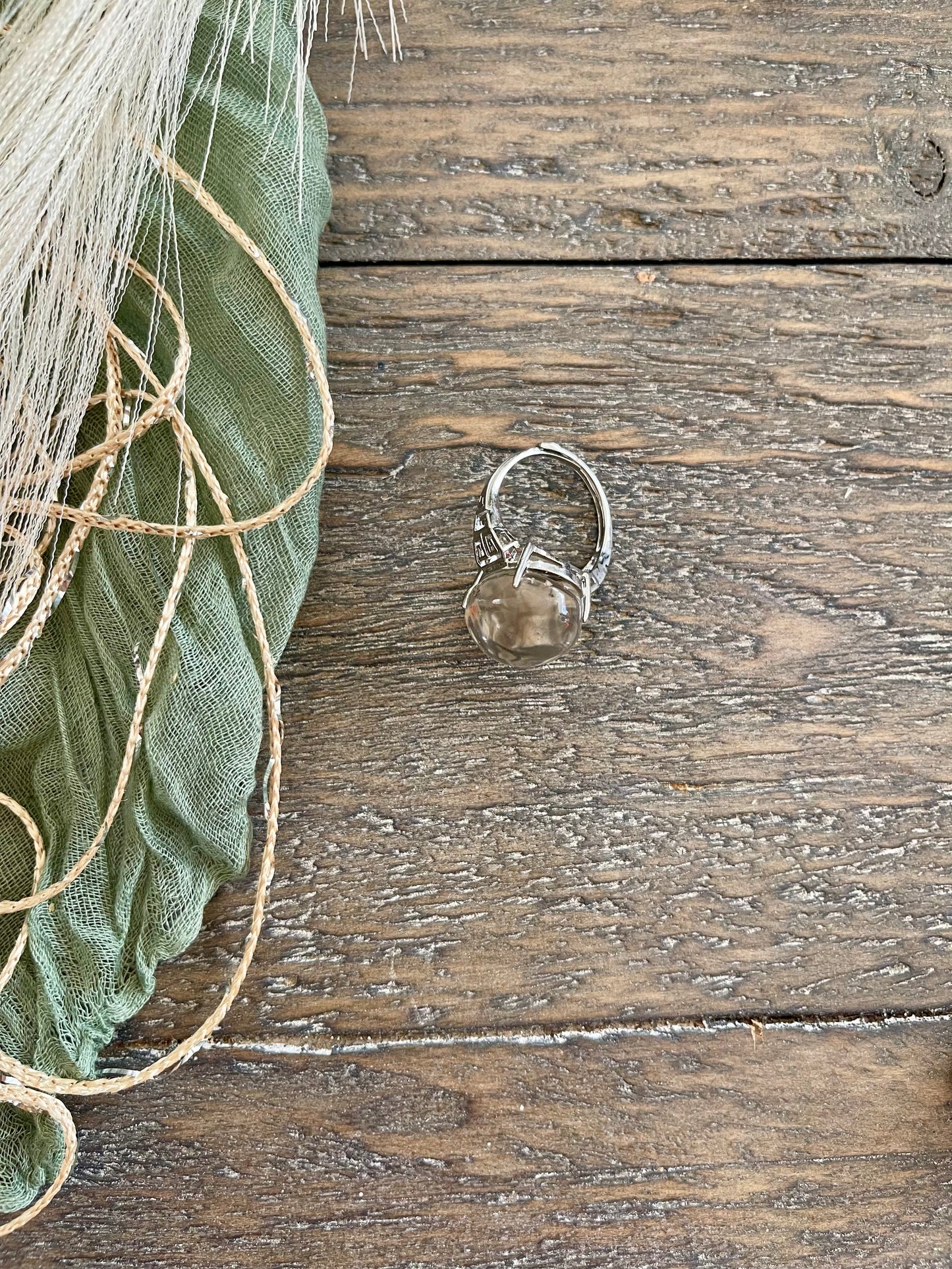 White Garden Quartz Adjustable Ring