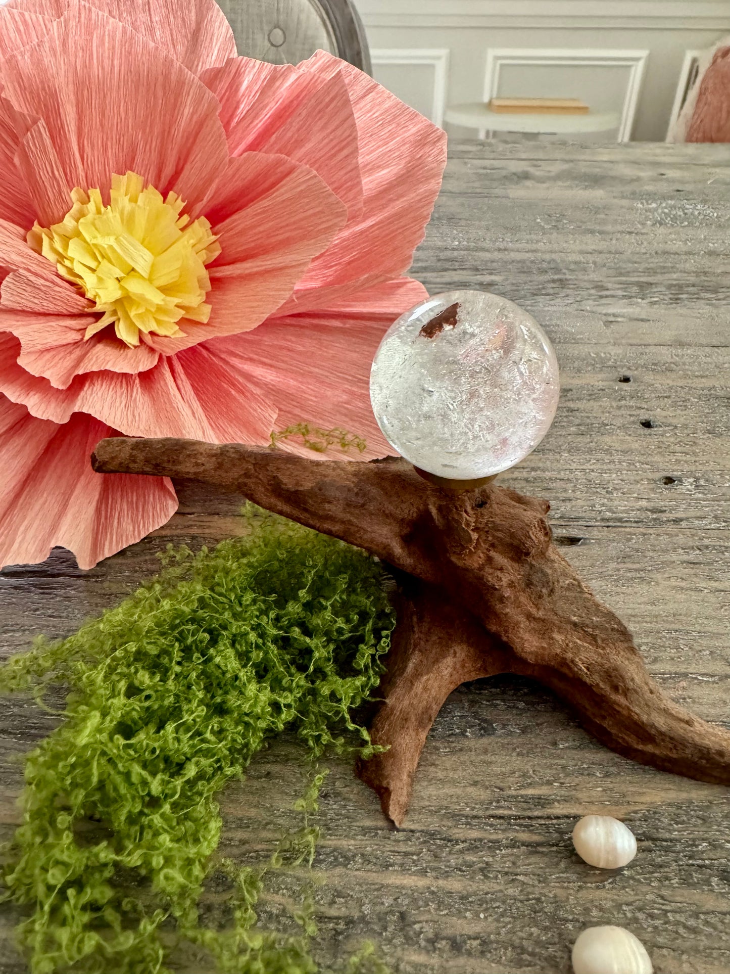 Enchanted Crystal Sweets:High Quality Clear Quartz with Garden Mini Cake Stand w Wood STAND