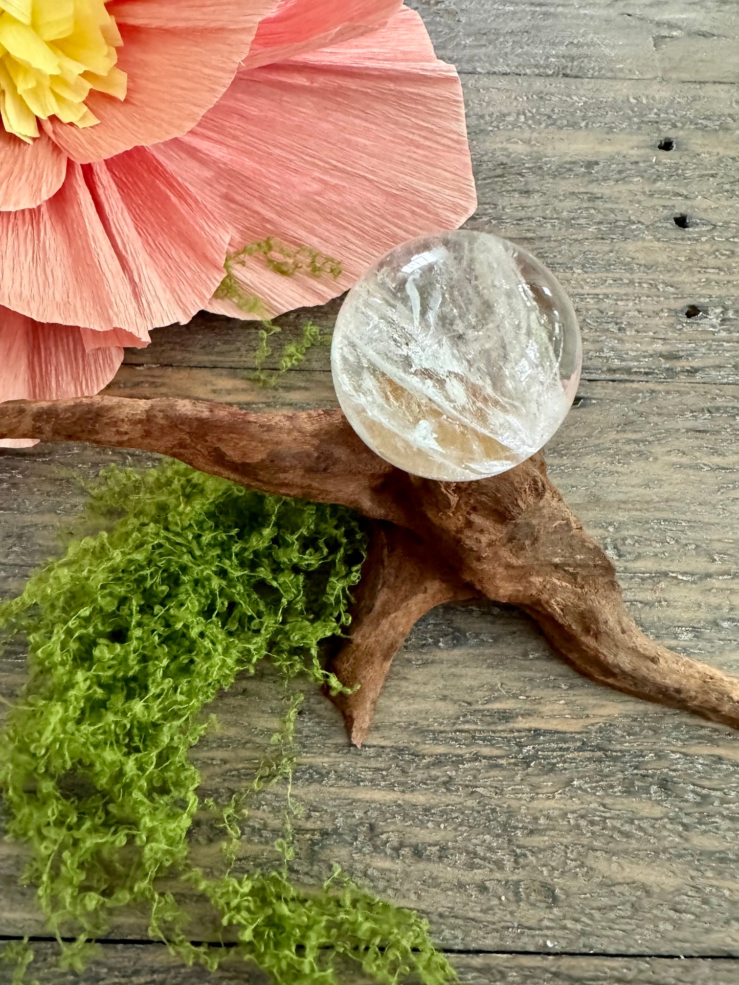 Enchanted Crystal Sweets:High Quality Clear Quartz with Garden Mini Cake Stand w Wood STAND