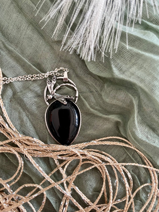 Black Obsidian Dragonfly Necklace