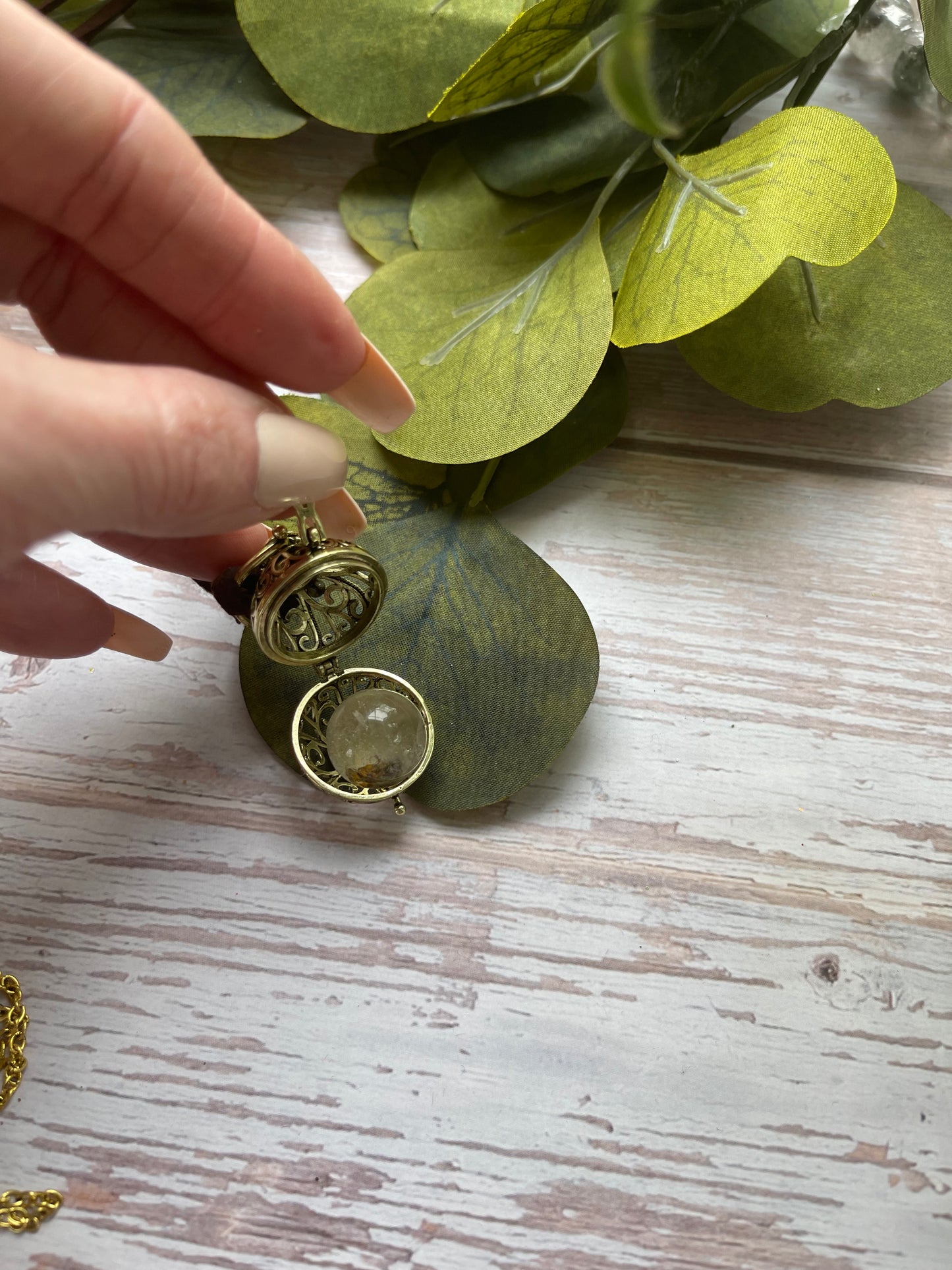 Enchanted Cage Necklace with Garden Quartz and Citrine Mini Spheres