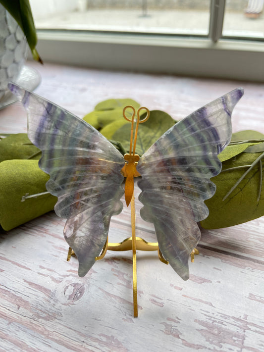 Fluorite Butterfly Wings with Gold Stand