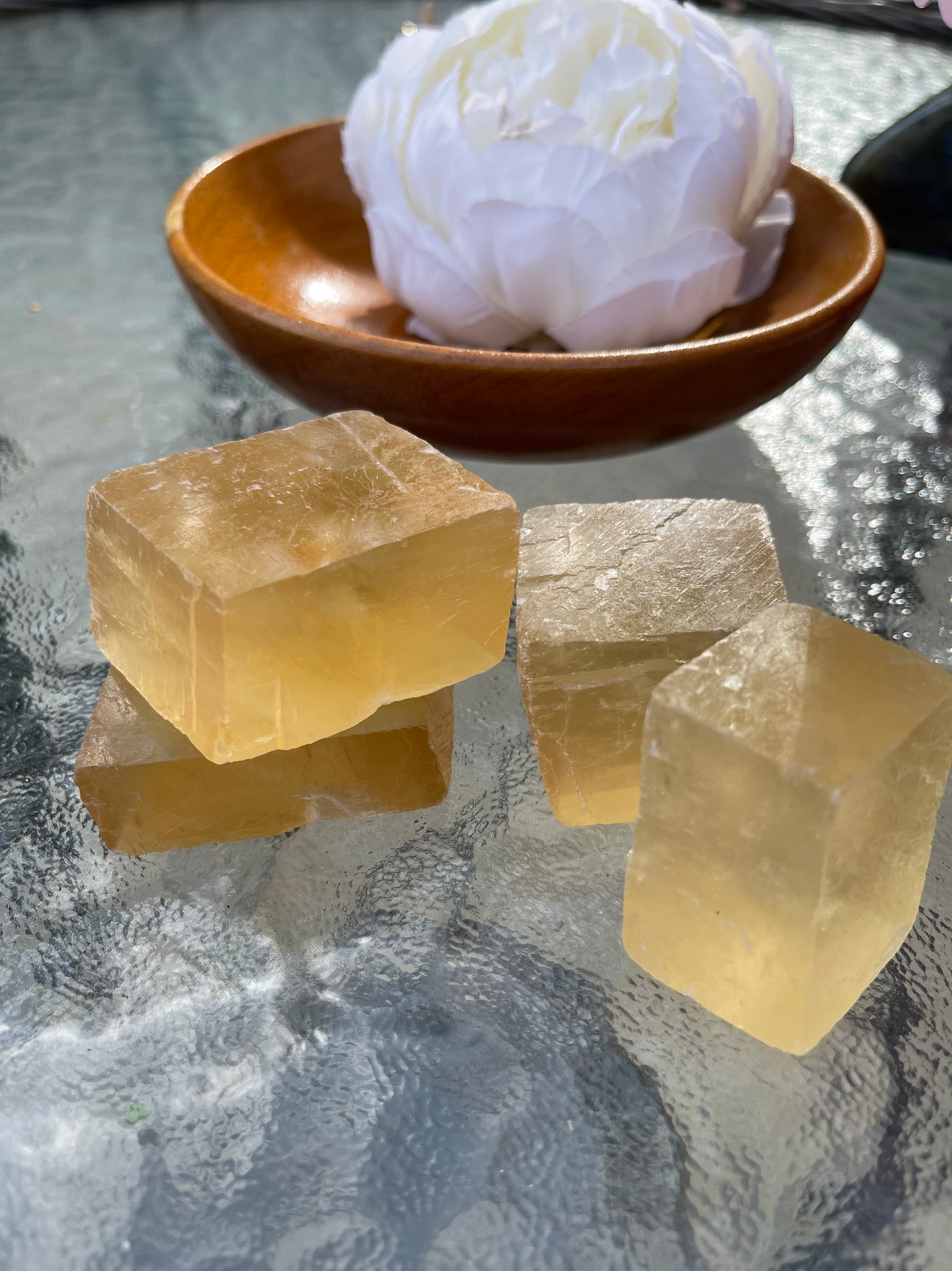 Honey Calcite Cubes with Honey Dipper